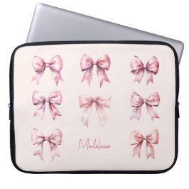 Pink Coquette Bow Custom Name Laptop Fodral