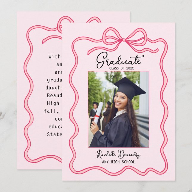 Pink Coquette Bow Frame Graduate Photo Graduation  Meddelande (Fram/baksida)