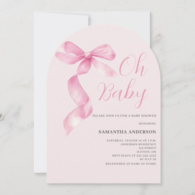 Pink Coquette Bow Girl Oh Baby Shower  Inbjudningar (Framsida)