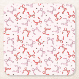 pink coquette bow girly  underlägg papper kvadrat