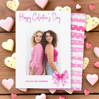 Pink coquette bow Happy Galentine's Day photo Julkort