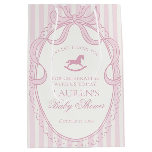 Pink Coquette Bow Rocking Horse Baby Shower Favors (Framsidan)