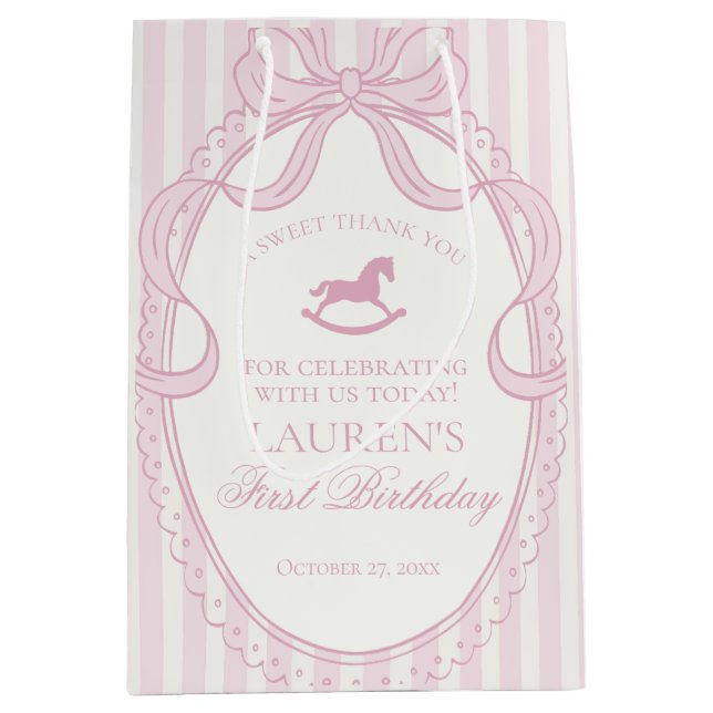 Pink Coquette Bow Rocking Horse Birthday Favors (Framsidan)