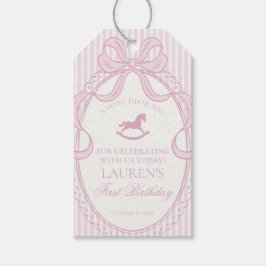 Pink Coquette Bow Rocking Horse Birthday Favors Presentetikett