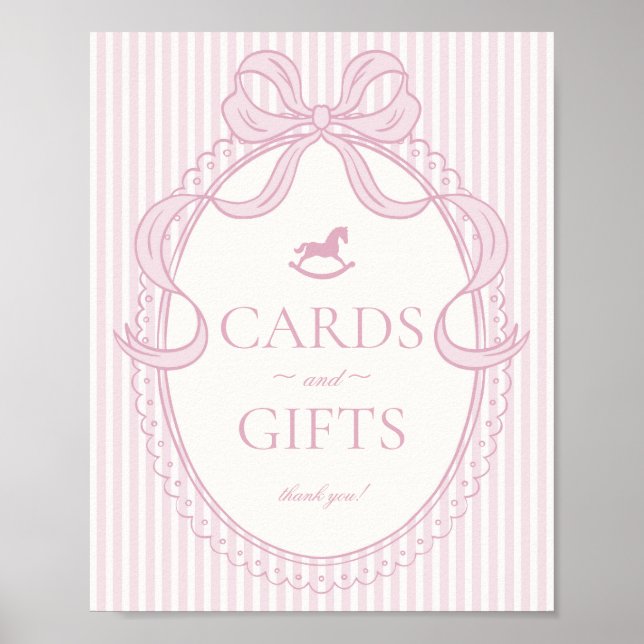 Pink Coquette Bow Rocking Horse Cards & Gifts Poster (Framsidan)