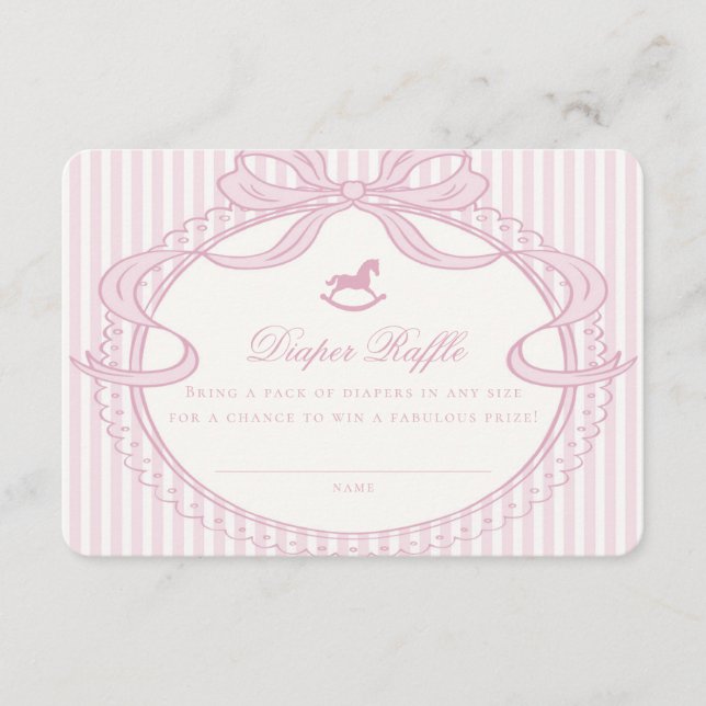 Pink Coquette Bow Rocking Horse Diaper Raffle Card Tilläggskort (Framsida)