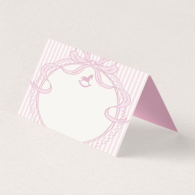 Pink Coquette Bow Rocking Horse Place Card Kort (Framsida)