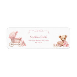 Pink Coquette Carriage Baby Shower Address Label Returadress Etikett