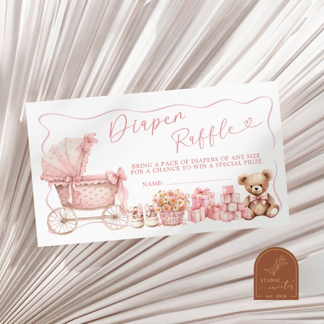Pink Coquette Carriage Baby Shower Diaper Raffle E Tilläggskort (Skapare uppladdad)