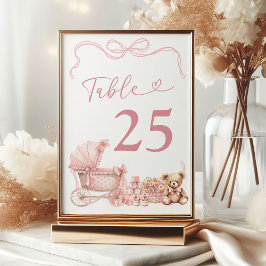 Pink Coquette Carriage Baby Shower Table Number Bordsnummer