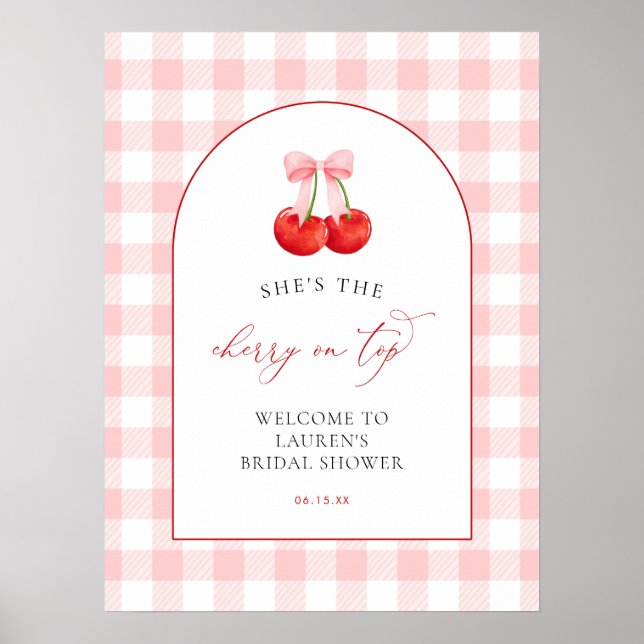 Pink Coquette Cherry on Top Baby Shower Welcome Poster (Framsidan)