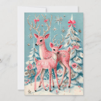 Pink Coquette Deer Vintage Christmas Kort