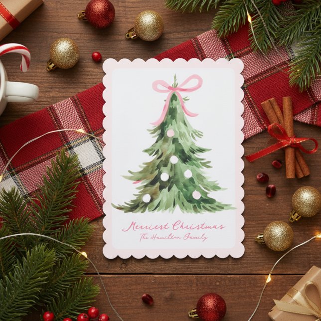 Pink Coquette Ornate Rococo Bow Christmas tree Julkort (Skapare uppladdad)