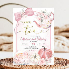 Pink Coquette Pumpkin Tea For Two Second Birthday Inbjudningar