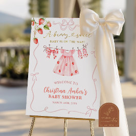 Pink Coquette Strawberry Baby Shower Welcome Sign Poster