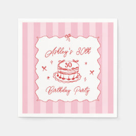 Pink Coquette Striped Vintage Hand Drawn Birthday Pappersservett