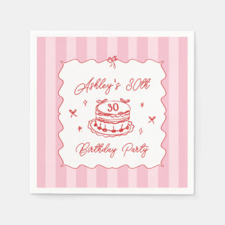 Pink Coquette Striped Vintage Hand Drawn Birthday Pappersservett