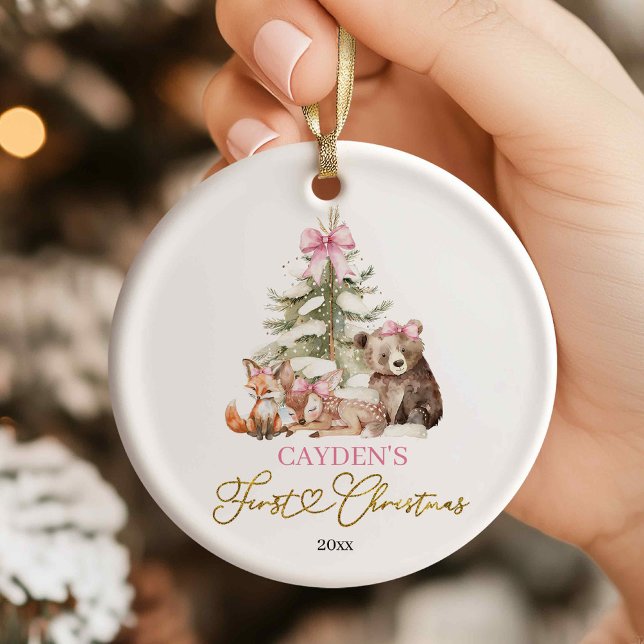 Pink Coquette Woodland First Christmas Ornament (Skapare uppladdad)