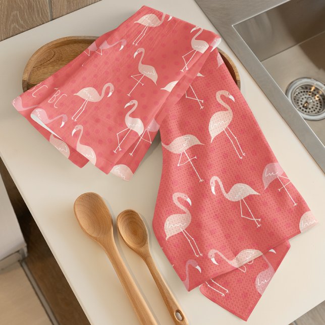 Pink Coral Red Flamingo Pattern Personalized Kökshandduk (Skapare uppladdad)