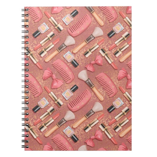 Pink Cosmetics Pattern Glitter  Anteckningsbok (Framsidan)