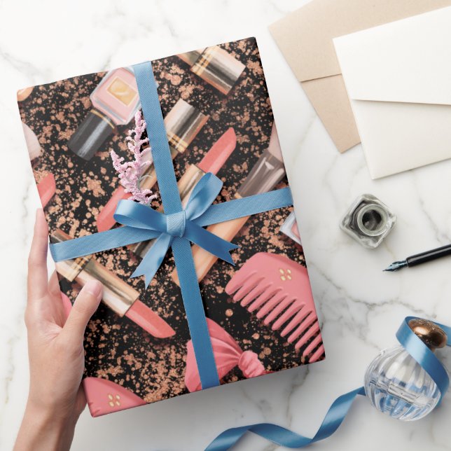 Pink Cosmetics Pattern Glitter  Presentpapper (Gifting)
