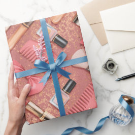 Pink Cosmetics Pattern Glitter Presentpapper