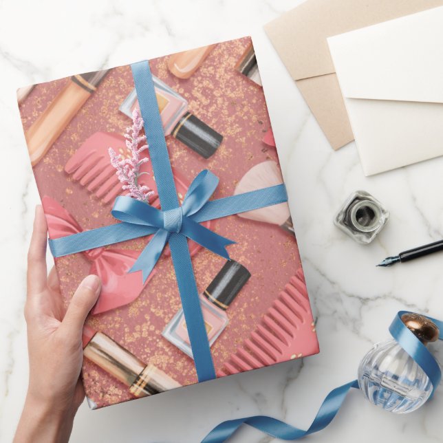 Pink Cosmetics Pattern Glitter  Presentpapper (Gifting)