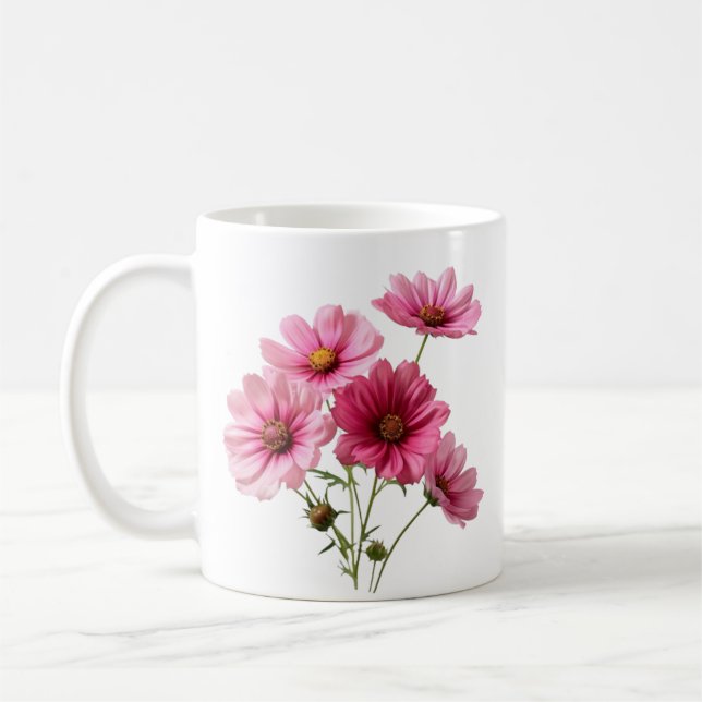 Pink Cosmos Flowers-23456 Kaffemugg (Vänster)