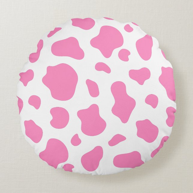Pink Cow Print Decorative Pillow Rund Kudde (Framsidan)