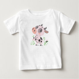 Pink Cow with Flowers Cute Animal Art Print T Shirt