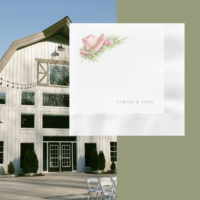 Pink Cowboy Hat Rustic Wedding Cocktail Pappersservett (Skapare uppladdad)