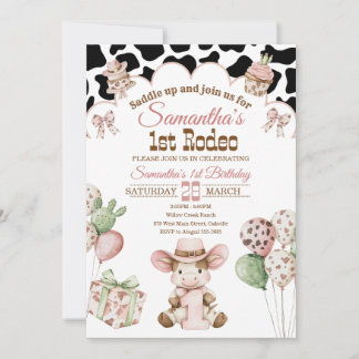 Pink Cowgirl 1st Birthday Invitation | First Rodeo Inbjudningar
