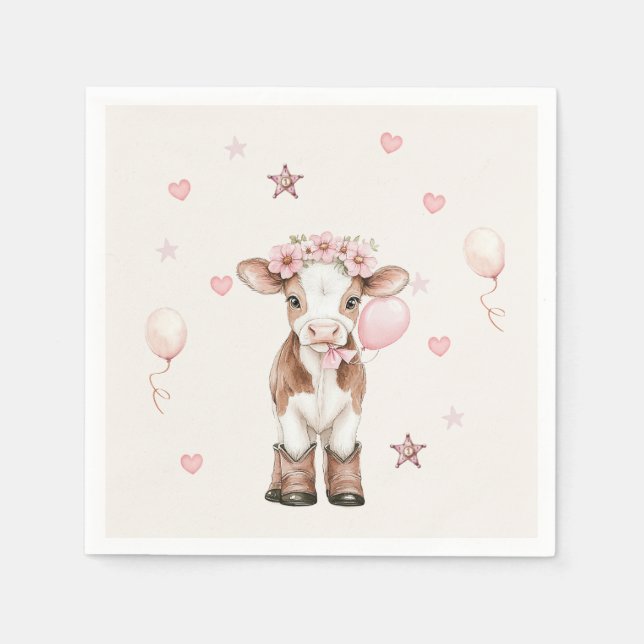 Pink Cowgirl Birthday | Farm Theme 1st  Pappersservett (Framsidan)