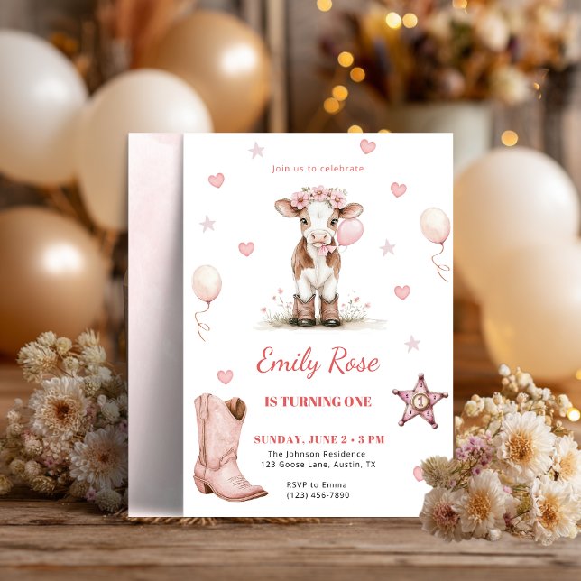 Pink Cowgirl Birthday Invitation | Farm Theme 1st  (Skapare uppladdad)