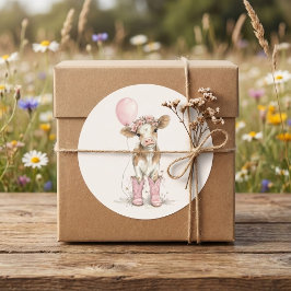 Pink Cowgirl Birthday Invitation | Farm Theme 1st Runt Klistermärke