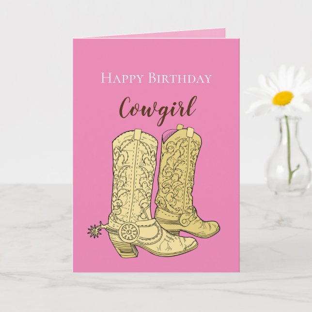 Pink Cowgirl Cowboy Boots Birthday Kort (Liten växt)