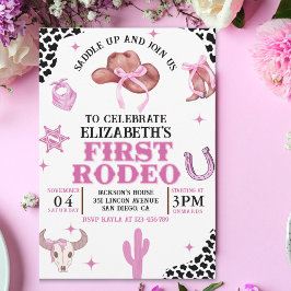 Pink Cowgirl First Rodeo Birthday Western Party Inbjudningar