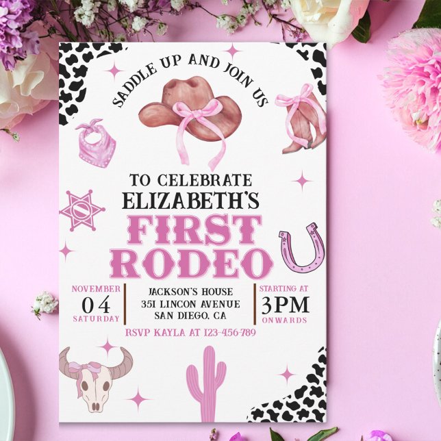 Pink Cowgirl First Rodeo Birthday Western Party  Inbjudningar (Skapare uppladdad)