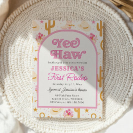 Pink Cowgirl First Rodeo Girl 1st Birthday Inbjudningar