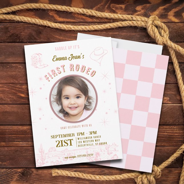 Pink Cowgirl First Rodeo Girl Birthday  Inbjudningar (Pink Cowgirl First Rodeo Girl Birthday Invitation
)