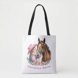 Pink Cowgirl Kissing a Horse Birthday Party Gift Tygkasse