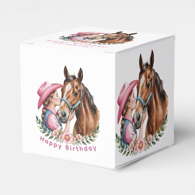 Pink Cowgirl Kissing a Horse Birthday Party  Presentaskar (Framsidan Sidan)
