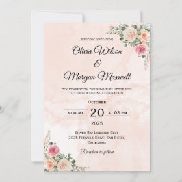 Pink Cream Floral Chic Wedding Invitation Inbjudningar