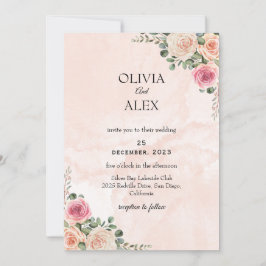 Pink Cream Floral Elegant Wedding Invitation Inbjudningar
