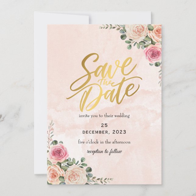 Pink Cream Floral Elegant Wedding Save the Date  Inbjudningar (Framsida)