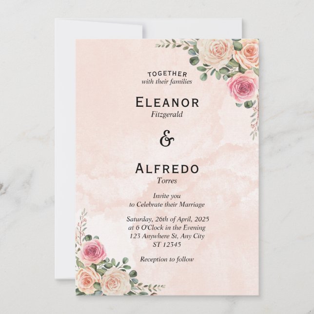 Pink Cream Floral Vintage Wedding Invitation Inbjudningar (Framsida)