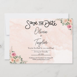 Pink Cream Floral Wedding Save the Date Cards Inbjudningar