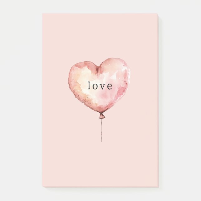 Pink Cream Heart Balloon Post-it Block (Framsida)