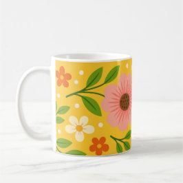 Pink, cream & Orange Flowers with Green Leaves Kaffemugg