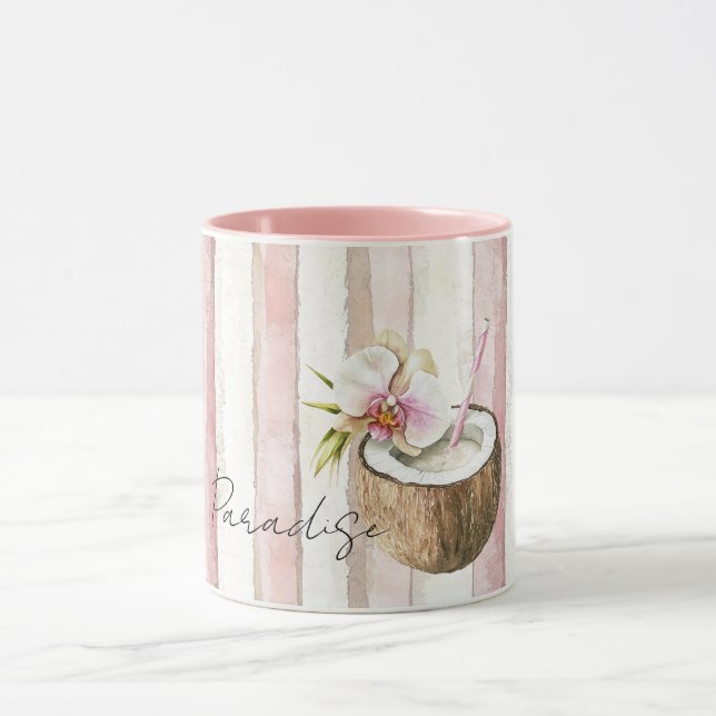 Pink Cream Paradise Tropical Coconut Orchid Flower Mugg (Center)